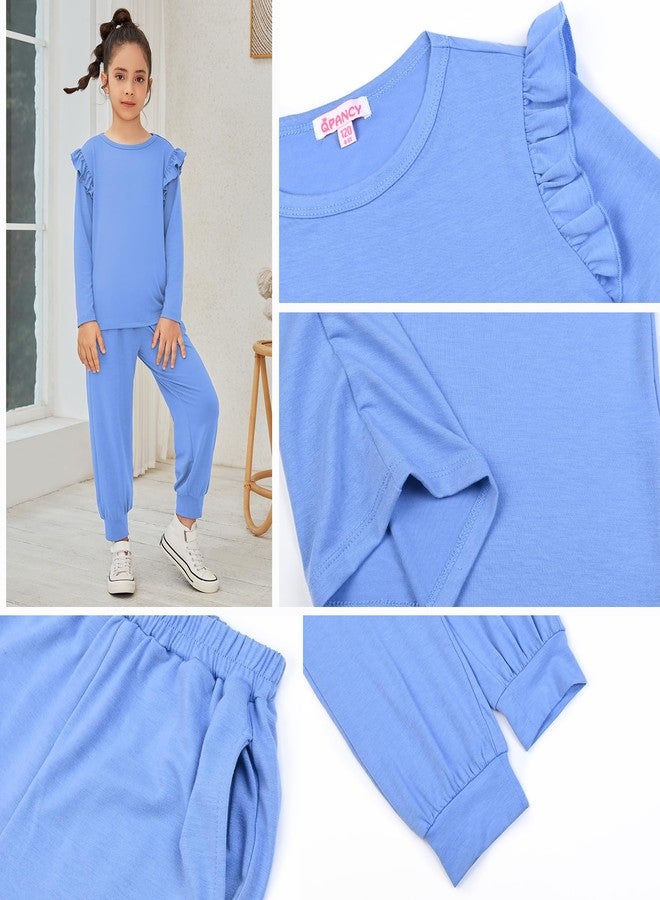 QPANCY Girls Clothing Sets Blue Tops & Sweatpants Outfits Sportwear Sweatsuits Tracksuits Loungewear Size 8 9 - Image 5